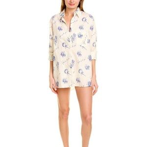 NWT WeWoreWhat Linen Dad Shirt Swim Cover Up Sarong Sz M Blue White Oversized